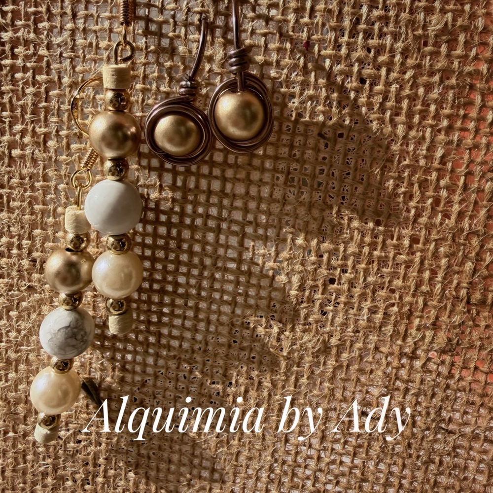 SET + Elegant Gold and Cream Earrings